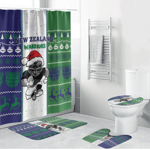 New Zealand Warriors Rugby Christmas Bathroom Set Santa Maori Mascot