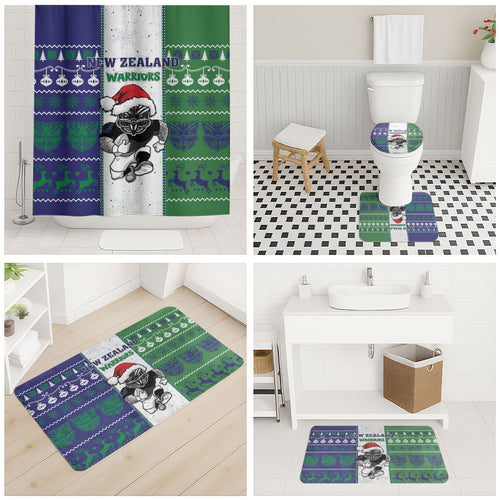 New Zealand Warriors Rugby Christmas Bathroom Set Santa Maori Mascot
