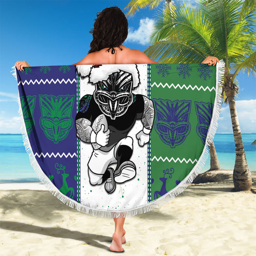 New Zealand Warriors Rugby Christmas Beach Blanket Santa Maori Mascot
