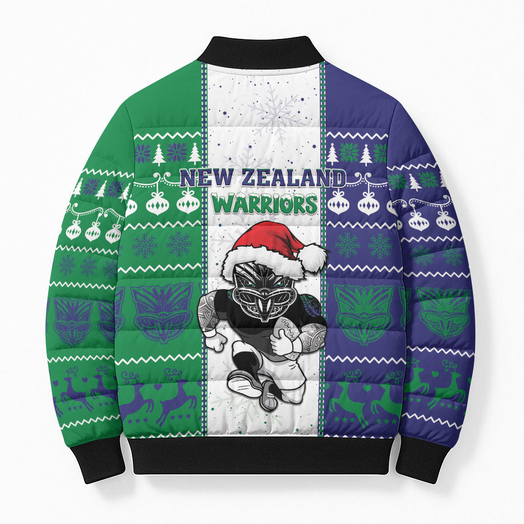 New Zealand Warriors Rugby Christmas Bomber Puffer Jacket Santa Maori Mascot