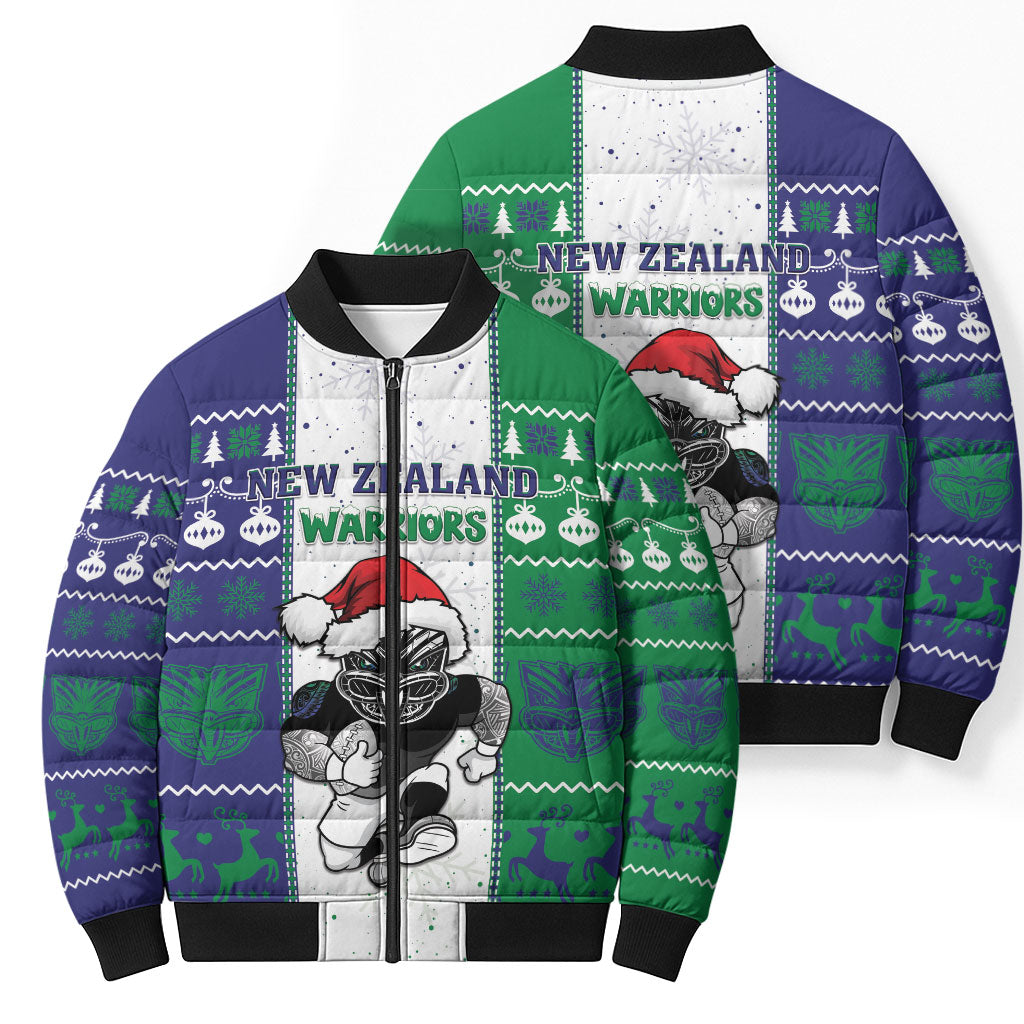 New Zealand Warriors Rugby Christmas Bomber Puffer Jacket Santa Maori Mascot