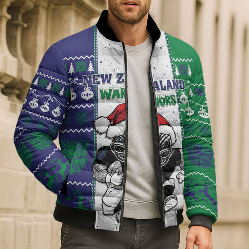 New Zealand Warriors Rugby Christmas Bomber Puffer Jacket Santa Maori Mascot