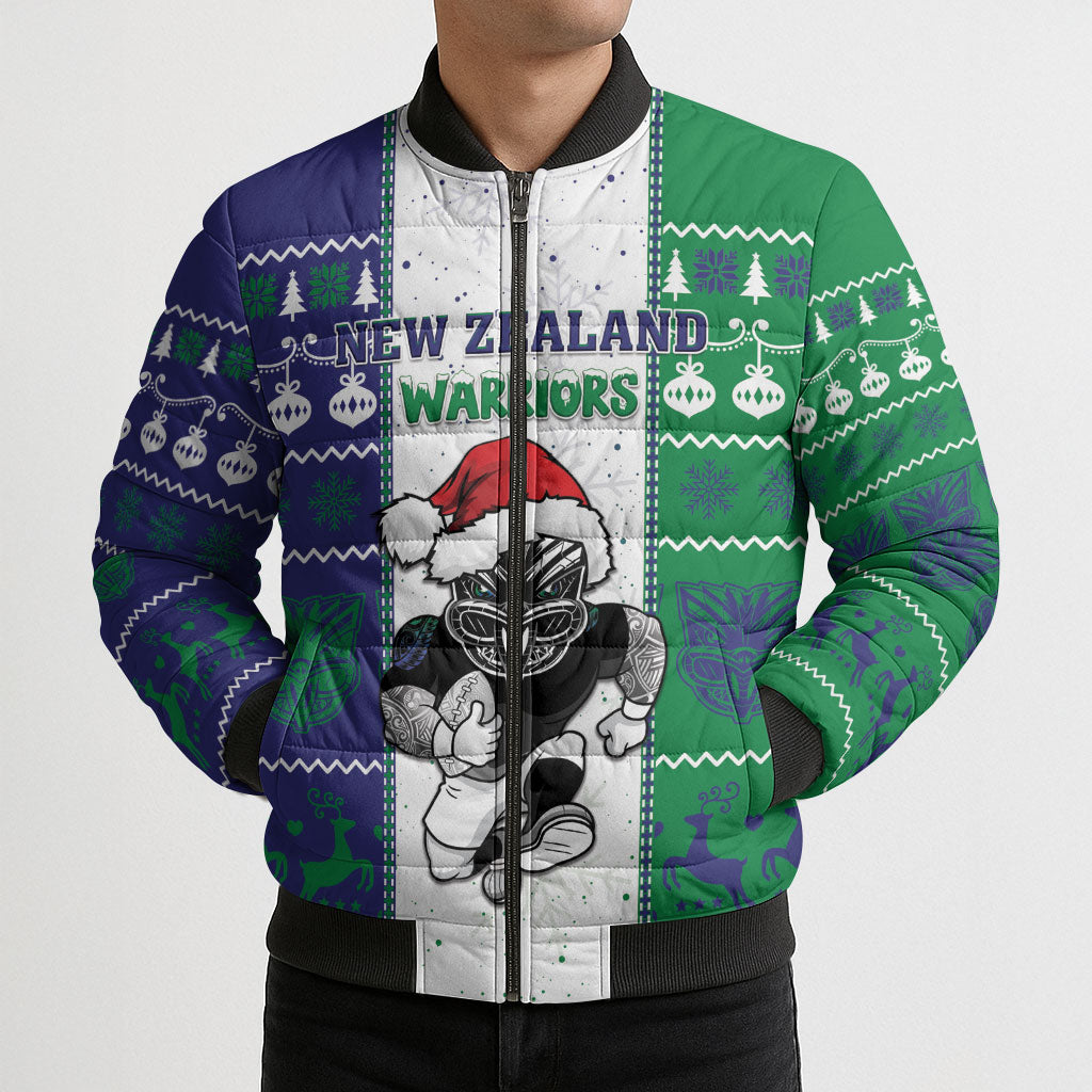 New Zealand Warriors Rugby Christmas Bomber Puffer Jacket Santa Maori Mascot