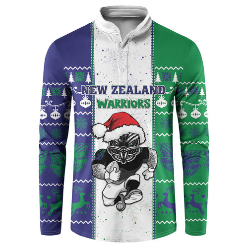 New Zealand Warriors Rugby Christmas Button Sweatshirt Santa Maori Mascot