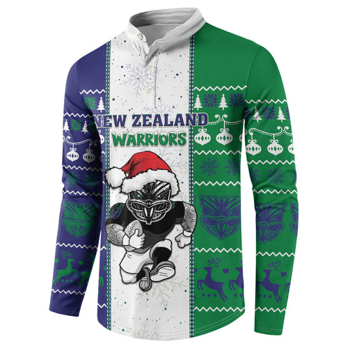 New Zealand Warriors Rugby Christmas Button Sweatshirt Santa Maori Mascot