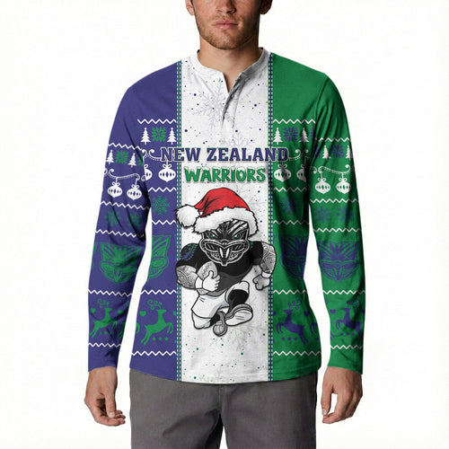 New Zealand Warriors Rugby Christmas Button Sweatshirt Santa Maori Mascot