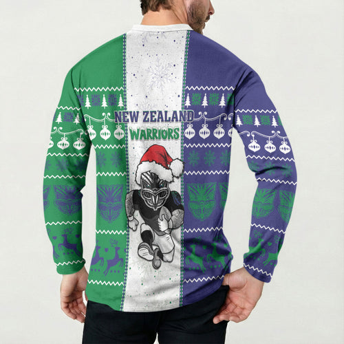 New Zealand Warriors Rugby Christmas Button Sweatshirt Santa Maori Mascot