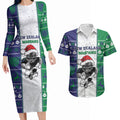New Zealand Warriors Rugby Christmas Couples Matching Long Sleeve Bodycon Dress and Hawaiian Shirt Santa Maori Mascot