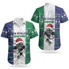 New Zealand Warriors Rugby Christmas Couples Matching Long Sleeve Bodycon Dress and Hawaiian Shirt Santa Maori Mascot