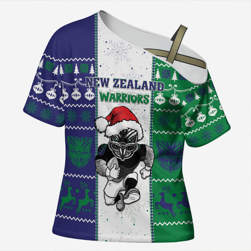 New Zealand Warriors Rugby Christmas Cross Shoulder Shirt Santa Maori Mascot