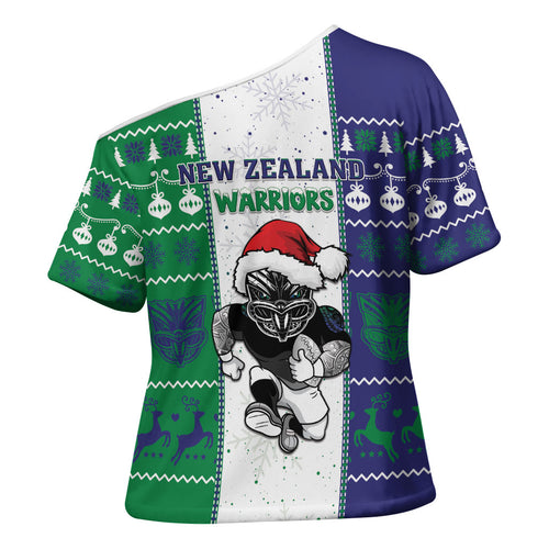 New Zealand Warriors Rugby Christmas Cross Shoulder Shirt Santa Maori Mascot