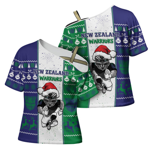 New Zealand Warriors Rugby Christmas Cross Shoulder Shirt Santa Maori Mascot