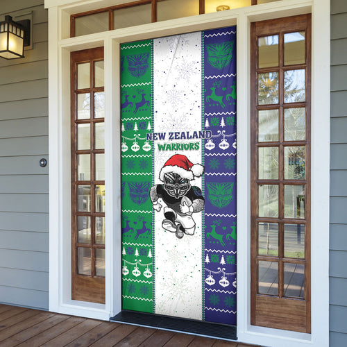 New Zealand Warriors Rugby Christmas Door Cover Santa Maori Mascot