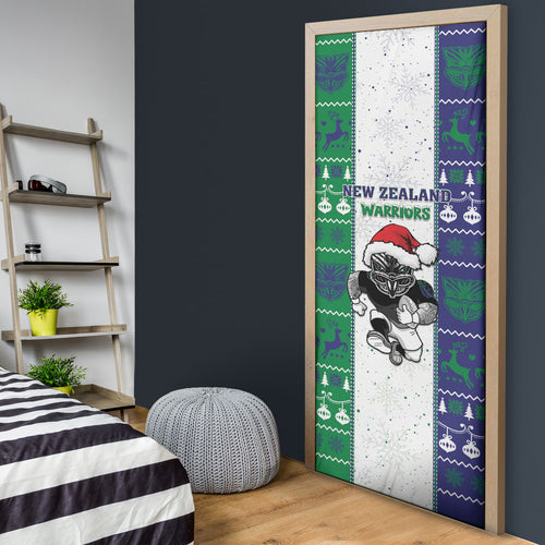 New Zealand Warriors Rugby Christmas Door Cover Santa Maori Mascot
