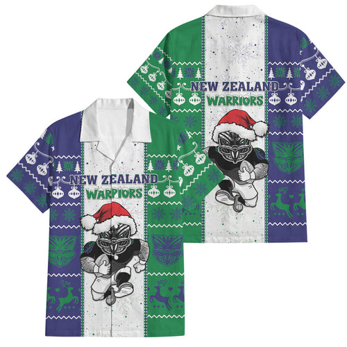 New Zealand Warriors Rugby Christmas Family Matching Short Sleeve Bodycon Dress and Hawaiian Shirt Santa Maori Mascot