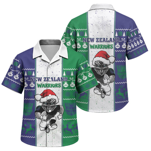 New Zealand Warriors Rugby Christmas Family Matching Short Sleeve Bodycon Dress and Hawaiian Shirt Santa Maori Mascot