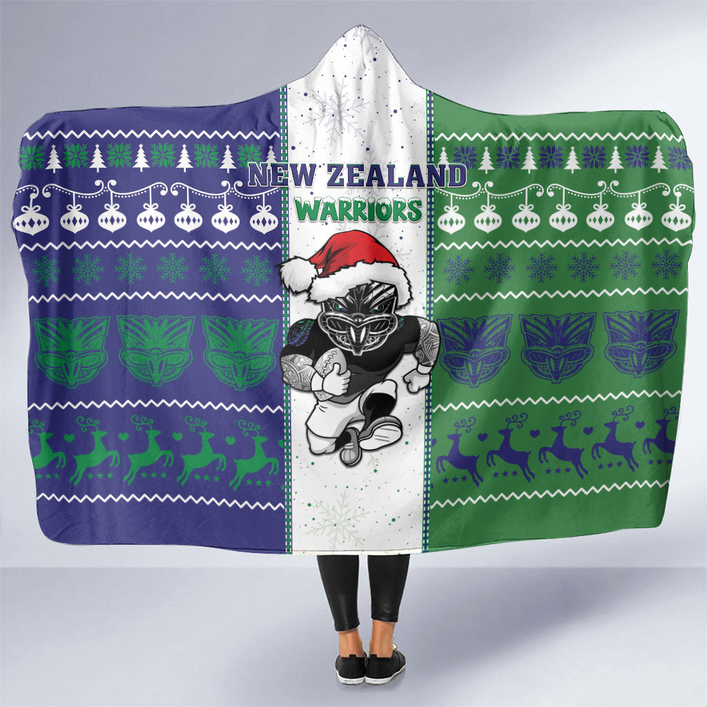New Zealand Warriors Rugby Christmas Hooded Blanket Santa Maori Mascot