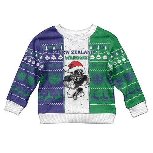 New Zealand Warriors Rugby Christmas Kid Ugly Christmas Sweater Santa Maori Mascot
