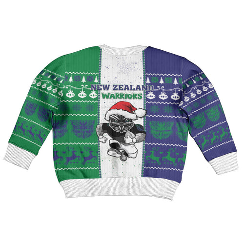 New Zealand Warriors Rugby Christmas Kid Ugly Christmas Sweater Santa Maori Mascot
