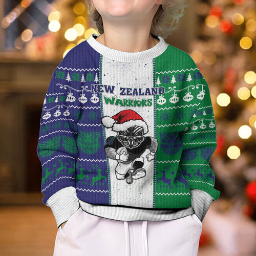 New Zealand Warriors Rugby Christmas Kid Ugly Christmas Sweater Santa Maori Mascot