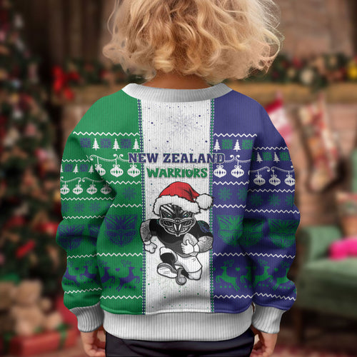 New Zealand Warriors Rugby Christmas Kid Ugly Christmas Sweater Santa Maori Mascot