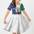 New Zealand Warriors Rugby Christmas Kid Short Sleeve Dress Santa Maori Mascot