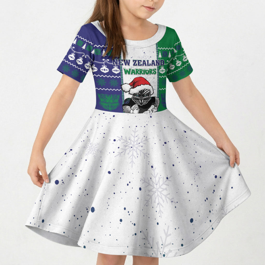 New Zealand Warriors Rugby Christmas Kid Short Sleeve Dress Santa Maori Mascot