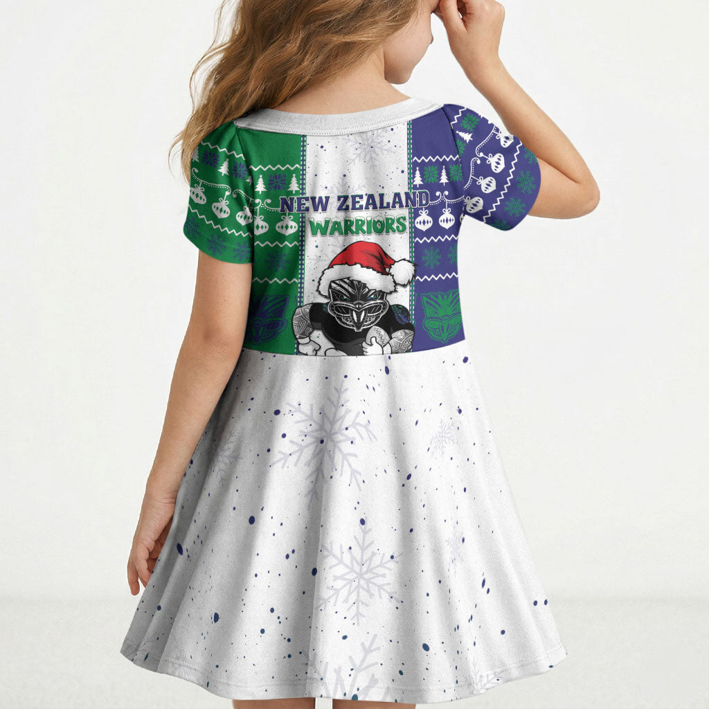 New Zealand Warriors Rugby Christmas Kid Short Sleeve Dress Santa Maori Mascot