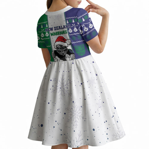 New Zealand Warriors Rugby Christmas Kid Short Sleeve Dress Santa Maori Mascot