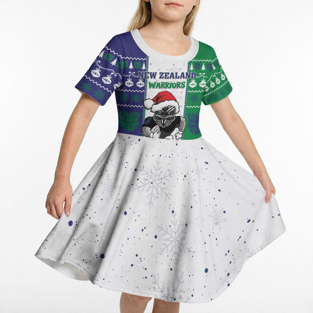 New Zealand Warriors Rugby Christmas Kid Short Sleeve Dress Santa Maori Mascot