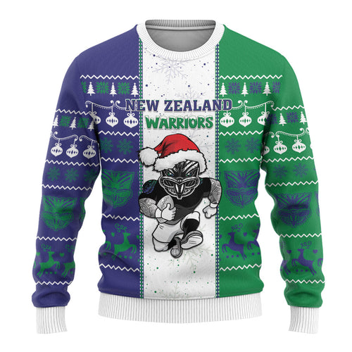 New Zealand Warriors Rugby Christmas Ugly Christmas Sweater Santa Maori Mascot