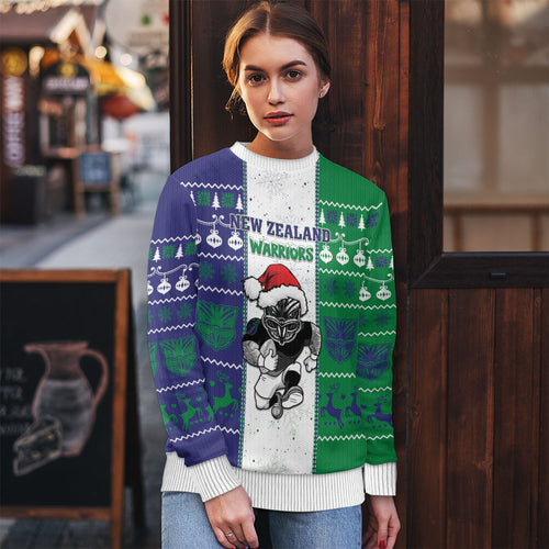 New Zealand Warriors Rugby Christmas Ugly Christmas Sweater Santa Maori Mascot