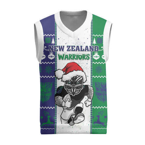 New Zealand Warriors Rugby Christmas Knitted V-Neck Vest Santa Maori Mascot