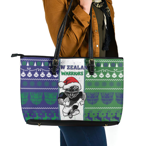 New Zealand Warriors Rugby Christmas Leather Tote Bag Santa Maori Mascot