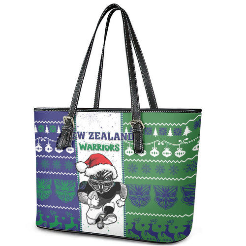New Zealand Warriors Rugby Christmas Leather Tote Bag Santa Maori Mascot
