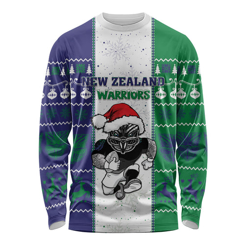 New Zealand Warriors Rugby Christmas Long Sleeve Shirt Santa Maori Mascot