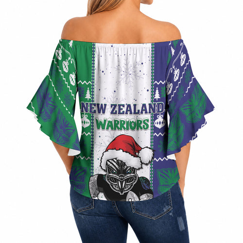 New Zealand Warriors Rugby Christmas Off Shoulder Wrap Waist Top Santa Maori Mascot