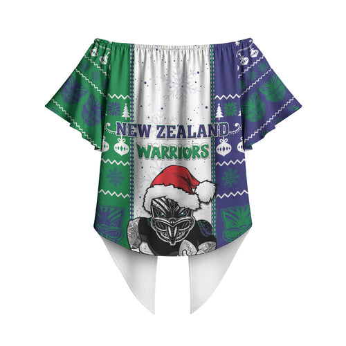 New Zealand Warriors Rugby Christmas Off Shoulder Wrap Waist Top Santa Maori Mascot