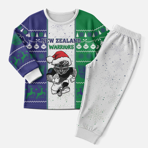 New Zealand Warriors Rugby Christmas Pajama Set Santa Maori Mascot