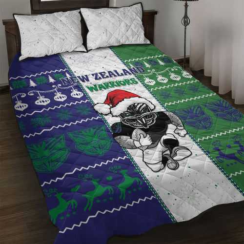 New Zealand Warriors Rugby Christmas Quilt Bed Set Santa Maori Mascot