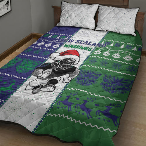 New Zealand Warriors Rugby Christmas Quilt Bed Set Santa Maori Mascot