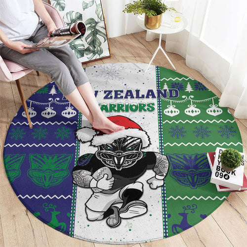 New Zealand Warriors Rugby Christmas Round Carpet Santa Maori Mascot