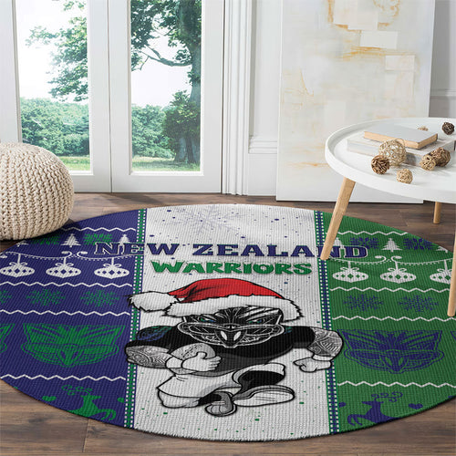 New Zealand Warriors Rugby Christmas Round Carpet Santa Maori Mascot