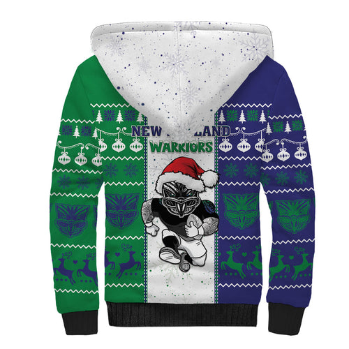 New Zealand Warriors Rugby Christmas Sherpa Hoodie Santa Maori Mascot