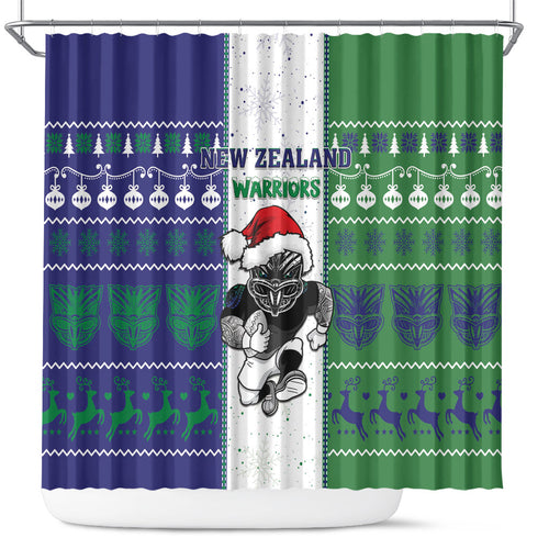 New Zealand Warriors Rugby Christmas Shower Curtain Santa Maori Mascot