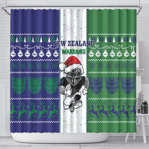 New Zealand Warriors Rugby Christmas Shower Curtain Santa Maori Mascot