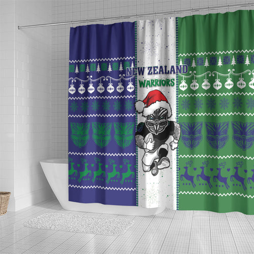 New Zealand Warriors Rugby Christmas Shower Curtain Santa Maori Mascot