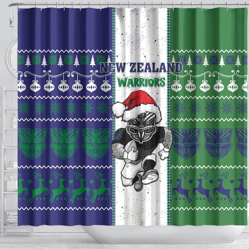 New Zealand Warriors Rugby Christmas Shower Curtain Santa Maori Mascot