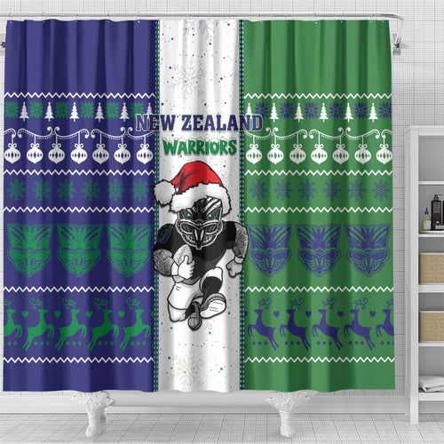 New Zealand Warriors Rugby Christmas Shower Curtain Santa Maori Mascot