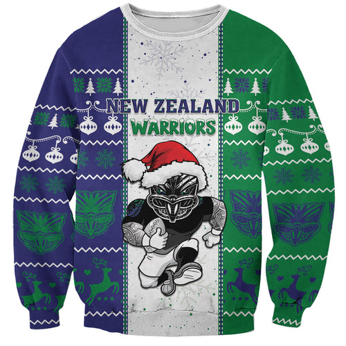 New Zealand Warriors Rugby Christmas Sweatshirt Santa Maori Mascot